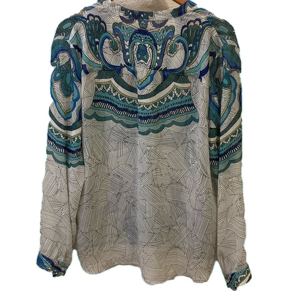 Colorful Chico’s blouse. Shades of blue on white/black geometric print. Size 2 - Picture 3 of 3